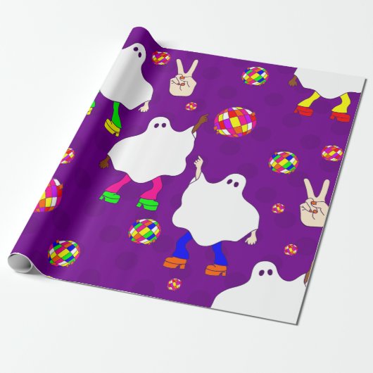 Disco Halloween African Ghost paarse Cadeaupapier (Uitgerold)