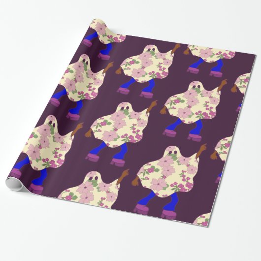 Disco Halloween Afrikaanse Bloemen Spook Cadeaupapier (Uitgerold)