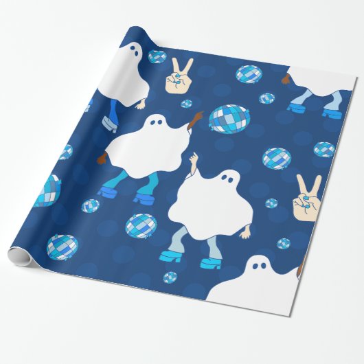 Disco Halloween Afrikaanse spook blauw Cadeaupapier (Uitgerold)