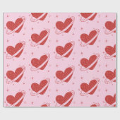 Disco Hart Saturn Ring Retro Ruimte Roze Cadeau Cadeaupapier (Vlak)
