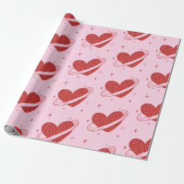 Disco Hart Saturn Ring Retro Ruimte Roze Cadeau Cadeaupapier