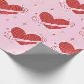 Disco Hart Saturn Ring Retro Ruimte Roze Cadeau Cadeaupapier (Hoek)