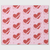 Disco Heart Saturn Ring Retro Space Pink Gift Cadeaupapier (Vlak)