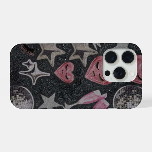 Disco Hearts Phone Case – Chic Glam Style iPhone Hoesje (Achterkant horizontaal)