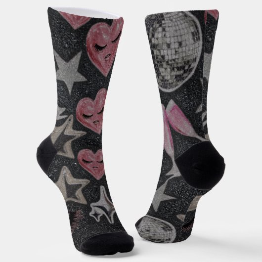 Disco Hearts Socks – Cute Glam Gift for Her Sokken (Gebogen)