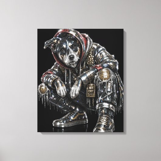 Disco-hond canvas wandkunst – moderne mozaïek pupp afdruk (Voorkant)