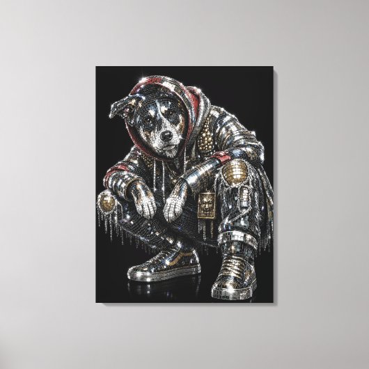 Disco-hond canvas wandkunst – moderne mozaïek pupp afdruk (Voorkant)
