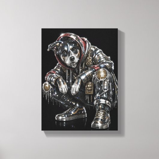 Disco-hond canvas wandkunst – moderne mozaïek pupp afdruk (Voorkant)