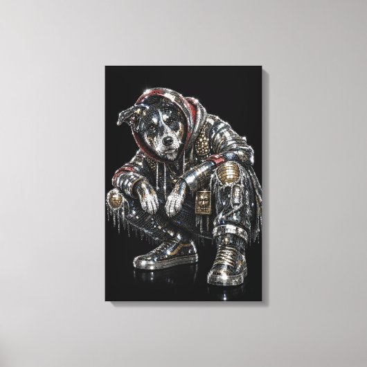 Disco-hond canvas wandkunst – moderne mozaïek pupp afdruk (Voorkant)