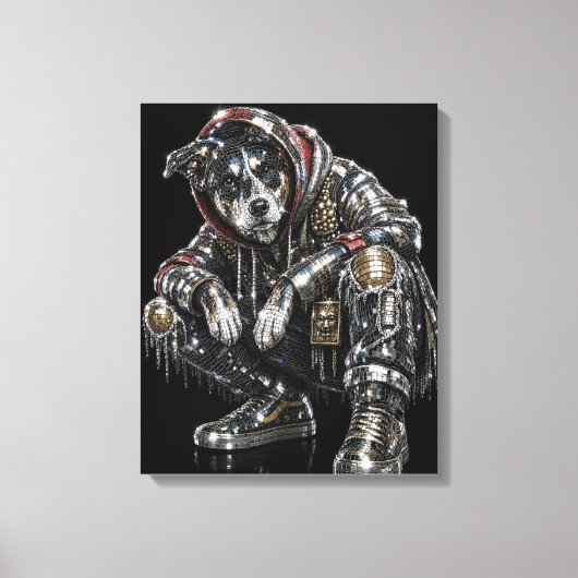 Disco-hond canvas wandkunst – moderne mozaïek pupp afdruk (Voorkant)