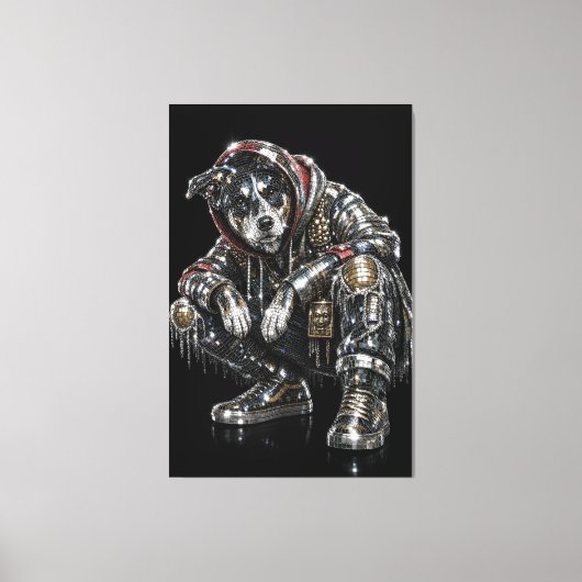 Disco-hond canvas wandkunst – moderne mozaïek pupp afdruk (Voorkant)