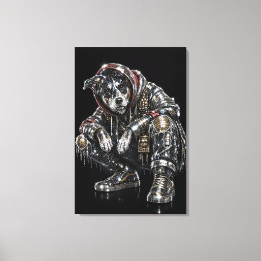 Disco-hond canvas wandkunst – moderne mozaïek pupp afdruk (Voorkant)