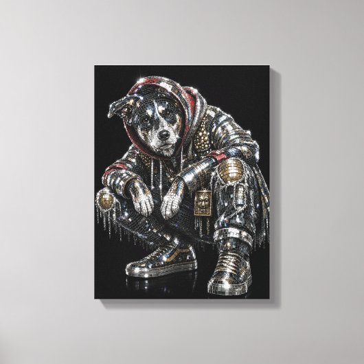 Disco-hond canvas wandkunst – moderne mozaïek pupp afdruk (Voorkant)