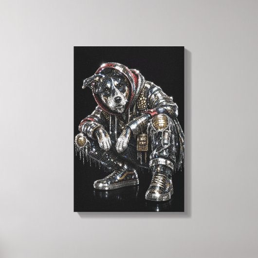Disco-hond canvas wandkunst – moderne mozaïek pupp afdruk (Voorkant)