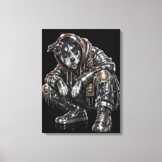 Disco-hond canvas wandkunst – moderne mozaïek pupp afdruk (Voorkant)