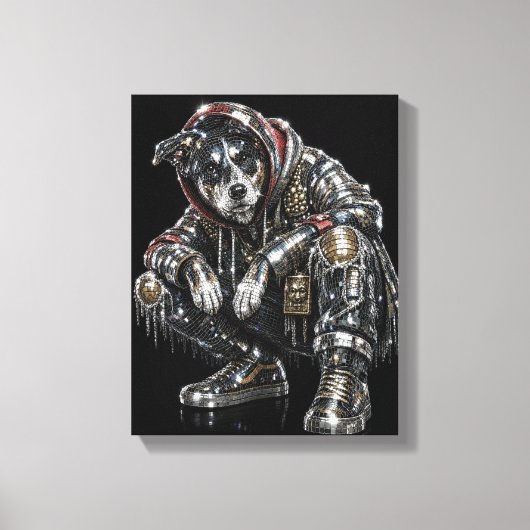 Disco-hond canvas wandkunst – moderne mozaïek pupp afdruk (Voorkant)