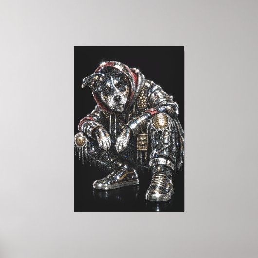 Disco-hond canvas wandkunst – moderne mozaïek pupp afdruk (Voorkant)