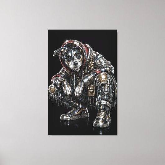 Disco-hond canvas wandkunst – moderne mozaïek pupp afdruk (Voorkant)