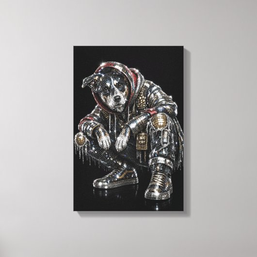Disco-hond canvas wandkunst – moderne mozaïek pupp afdruk (Voorkant)