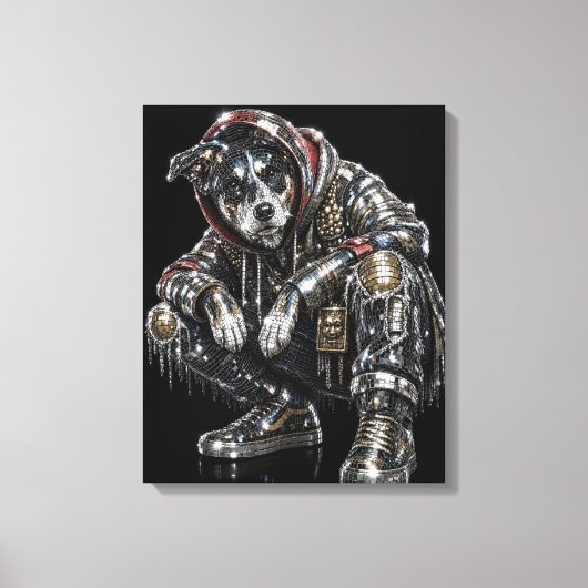 Disco-hond canvas wandkunst – moderne mozaïek pupp afdruk (Voorkant)