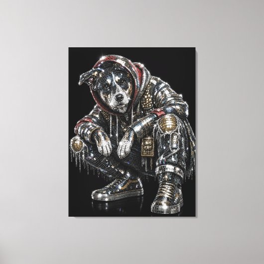 Disco-hond canvas wandkunst – moderne mozaïek pupp afdruk (Voorkant)
