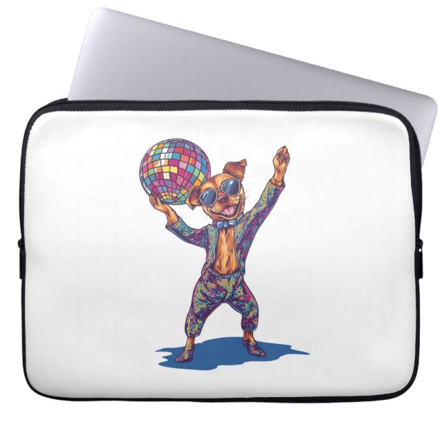 Disco-hond Delight � Grappige 70s Feest Puppy Laptop Sleeve (Voorkant)