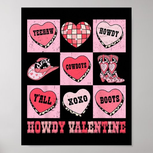 Disco Howdy Valentijn Cowboy Hart Rodeo Texas Wes Poster (Voorkant)