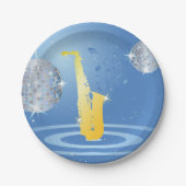 Disco Jazz Saxofoon Sparkling Spiegel Ballen Papieren Bordje (Voorkant)