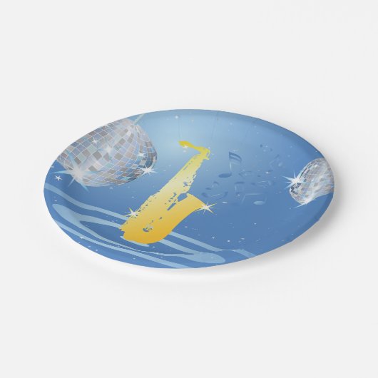 Disco Jazz Saxofoon Sparkling Spiegel Ballen Papieren Bordje (Gekanteld)