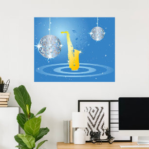 Disco Jazz Saxofoon Sparkling Spiegel Ballen Poster