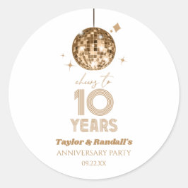 Disco juicht 10 jaar bruiloft Jubileum feest Ronde Sticker