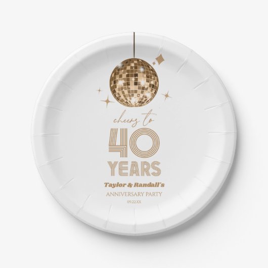 Disco juicht 40 jaar bruiloft Jubileum feest Papieren Bordje (Voorkant)
