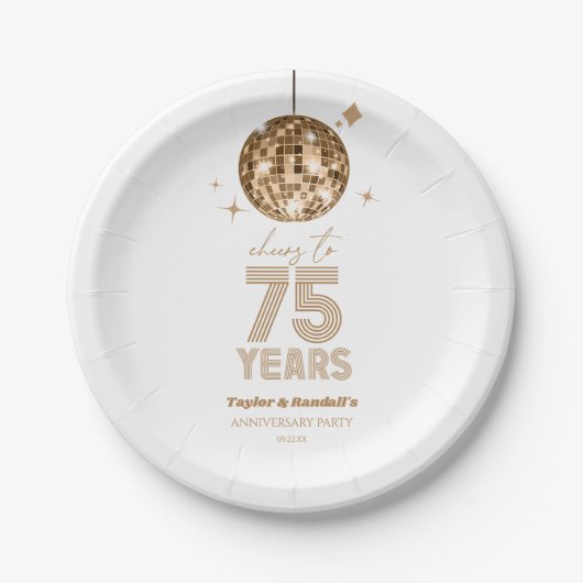 Disco juicht 75 jaar bruiloft Jubileum feest Papieren Bordje (Voorkant)