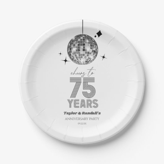 Disco juicht 75 jaar bruiloft Jubileum feest Papieren Bordje (Voorkant)