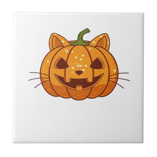 Disco Kat Jack o'Lantern Klassiek T-shirt Tegeltje (Voorkant)