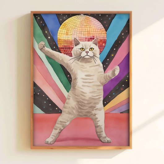 Disco Kat Print Grappige Poster Disco Print Grappi