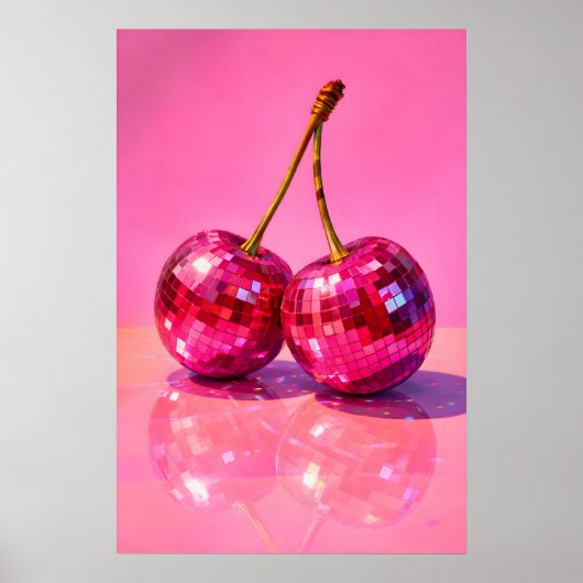 Disco Kersen Poster, Y2K Spiegelbal Fruit Print (Voorkant)