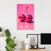 Disco Kersen Poster, Y2K Spiegelbal Fruit Print (Thuiskantoor)