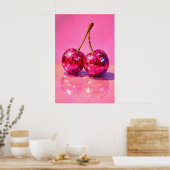 Disco Kersen Poster, Y2K Spiegelbal Fruit Print (Keuken)