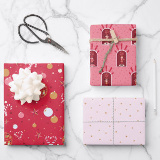 Disco Kerst Wrapping Papier Flat Sheet Set van 3 Inpakpapier Vel