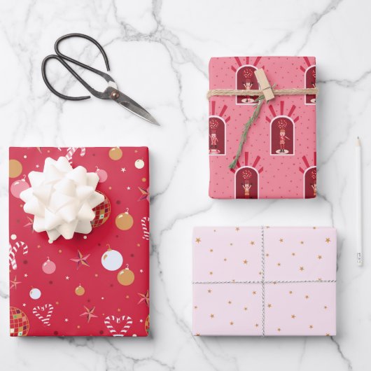 Disco Kerst Wrapping Papier Flat Sheet Set van 3 Inpakpapier Vel (Voorkant)