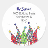 Disco Kerstbomen Retouradres Ronde Sticker (Voorkant)