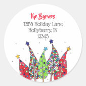 Disco-kerstbomen, retouradres ronde sticker (Voorkant)
