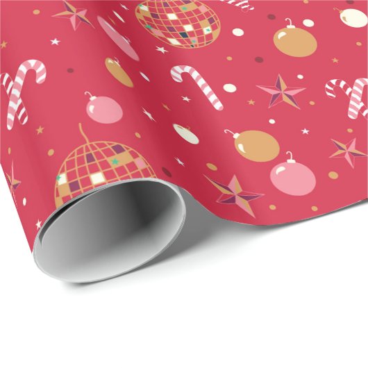 Disco Kerstfeest in het rood Cadeaupapier (Rol Hoek)