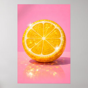 Disco Lemon Poster, Roze Y2K Spiegelbalfruit Poster