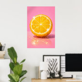 Disco Lemon Poster, Roze Y2K Spiegelbalfruit Poster (Thuiskantoor)