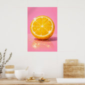 Disco Lemon Poster, Roze Y2K Spiegelbalfruit Poster (Keuken)