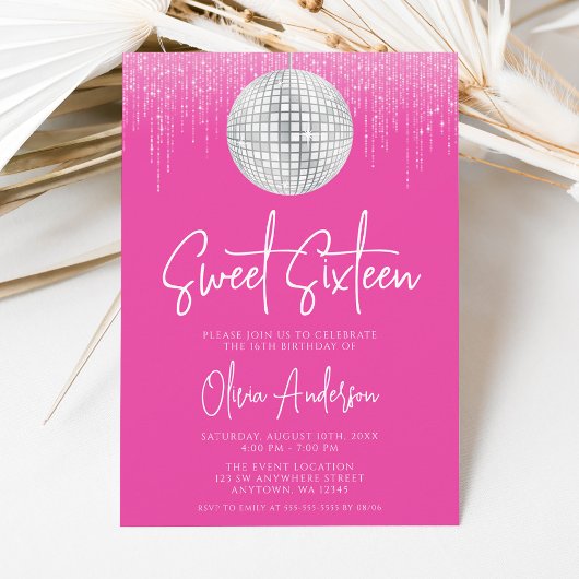 Disco Lichten Zilver Roze Sweet 16 Kaart