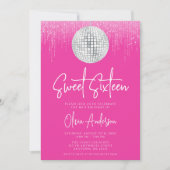 Disco Lichten Zilver Roze Sweet 16 Kaart (Voorkant)