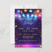 Disco Lights Kleurrijke Blauwe Oudejaarsfeest Kaart (Voorkant)